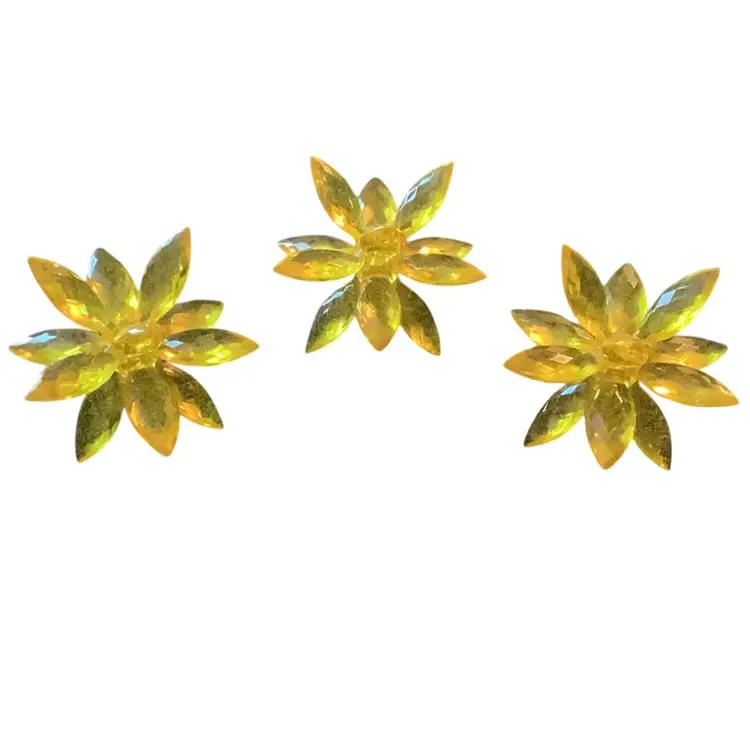 RARE Three Vintage Acrylic Yellow Flower Diamond Optics Candle Holder 3.5 X 3 Inches
