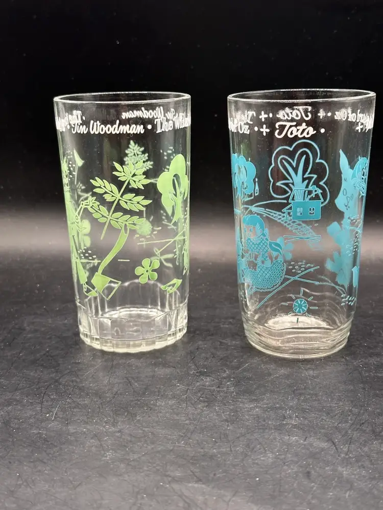 Wizard of Oz Tin Man Woodman & Toto Tumbler Swift Peanut Butter Glass Mid-century