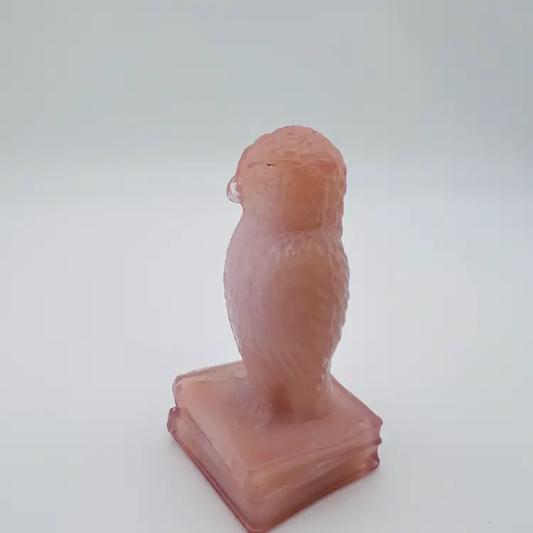 Vintage Degenhart Pink Glass Wise Owl Figurine Paperweight 3.5”