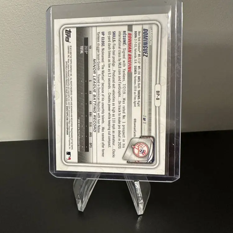 Jasson Dominguez 1st Bowman 2020 Bowman - Prospects #BP-8 New York Yankees