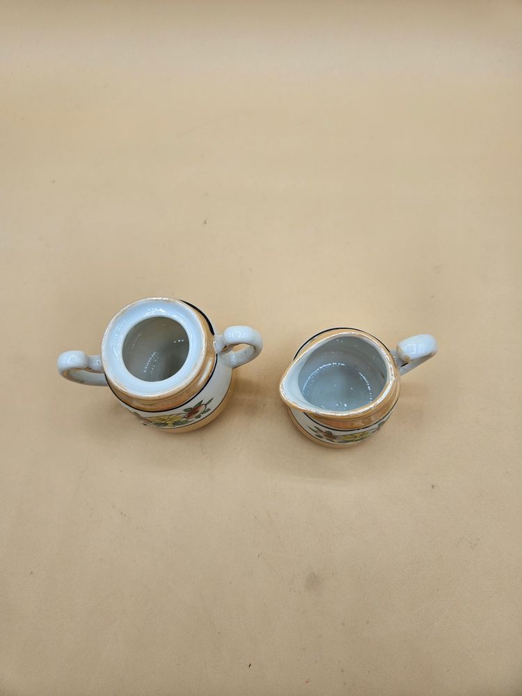 Peach Lustreware Creamer & Sugar Set, No Lid,  Chipped
