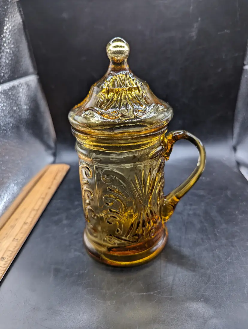 Vintage Indiana GLASS AMBER SCROLL PATTERN BEER Mug Stein Glass