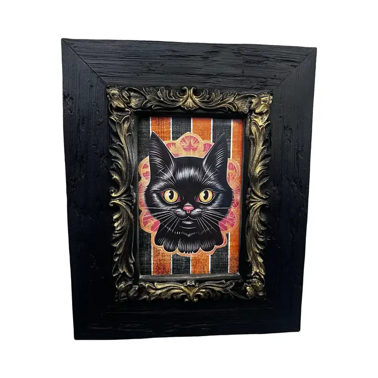 Vintage Up Cycled Hand Painted Frame, Black Scary, Cat Retro Halloween Decor  Made By Me Drnksuzy DIY OOAK
