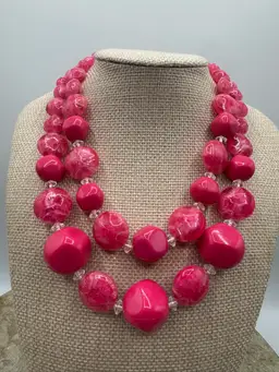 1950’s Lucite Pink Double Strand Necklace With Orange UV Glow
