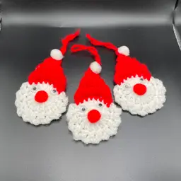 Crocheted Santa Claus Christmas Ornaments Googly Eyes Handmade Kitschy Set of 3