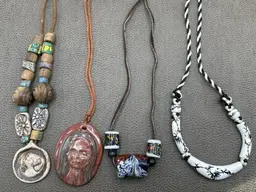 4 Artisan Ceramic, Venetian, Porcelain Necklaces