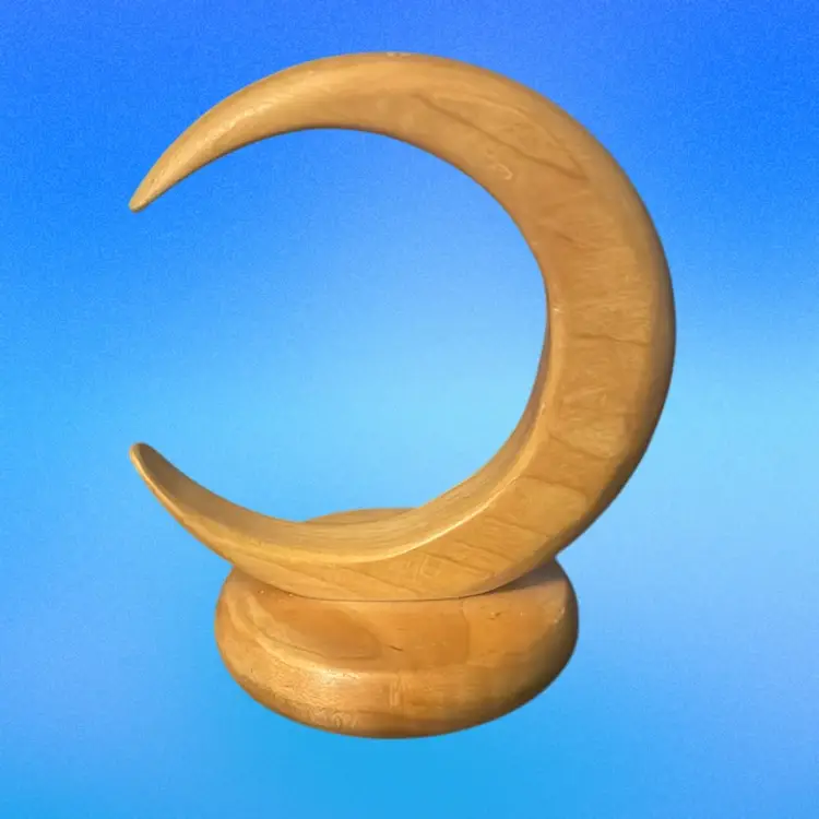 Vintage Wooden Crescent Moon Hanging Ornament Stand Holder, 5.5” tall