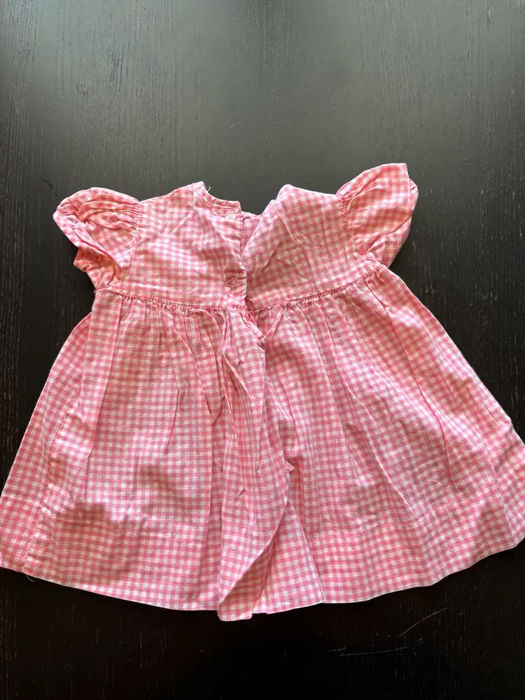 Handmade Vintage Baby Girls Dress Newborn -3 Month Pink Gingham And Lace