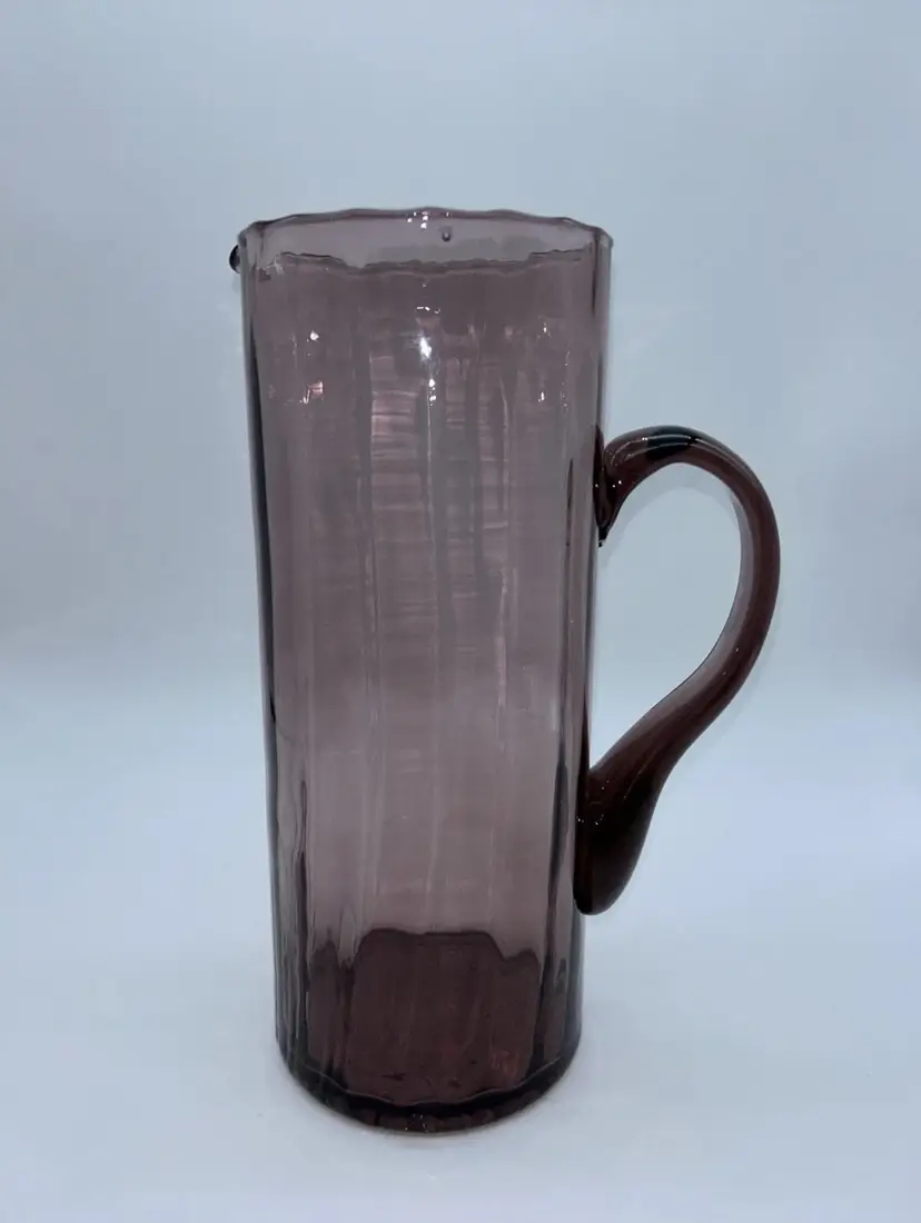 Vintage Hand Blown Amethyst Glass Pitcher Optic Swirl