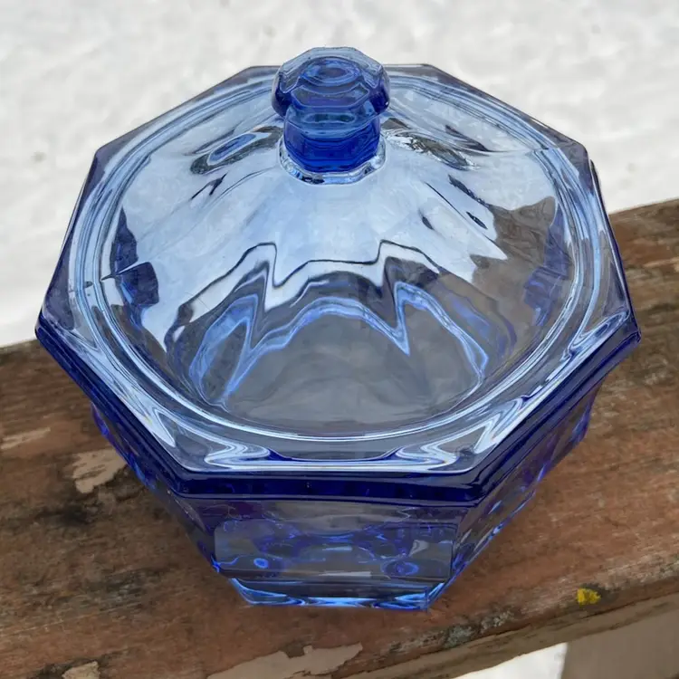 Concord Blue, Vintage Candy Dish With Lid, By Indiana Glass. 5.75”h.