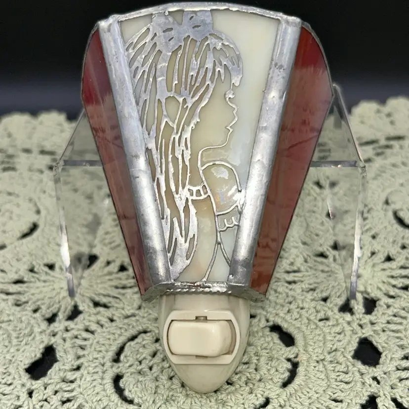 Vintage Stained Glass Night Light With Image Of Girl