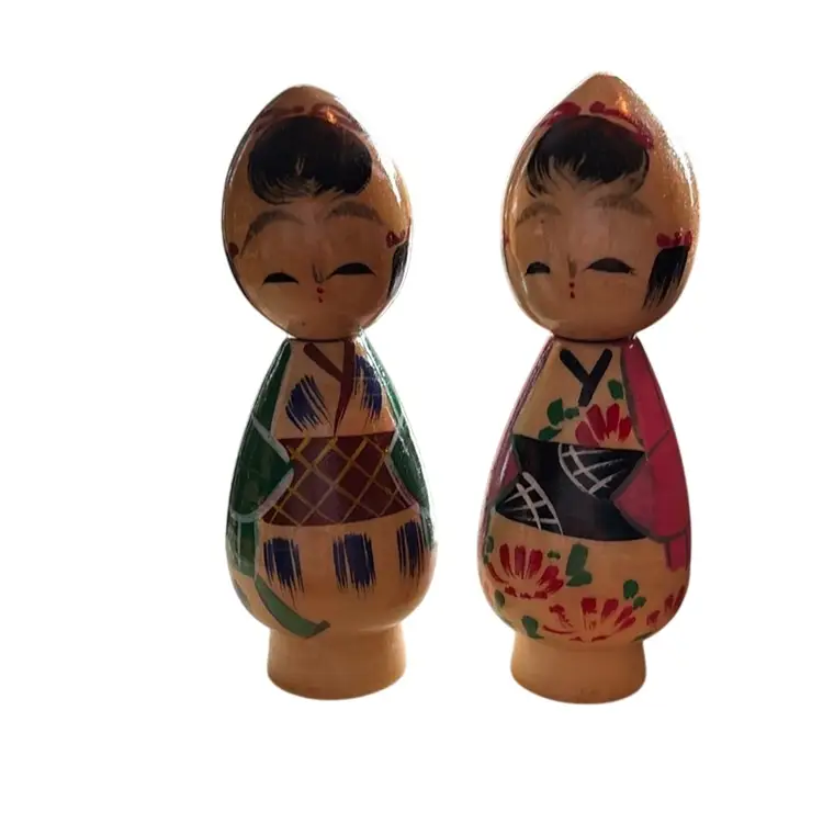 Kokeshi Doll Pair Bobble Heads In Original Box