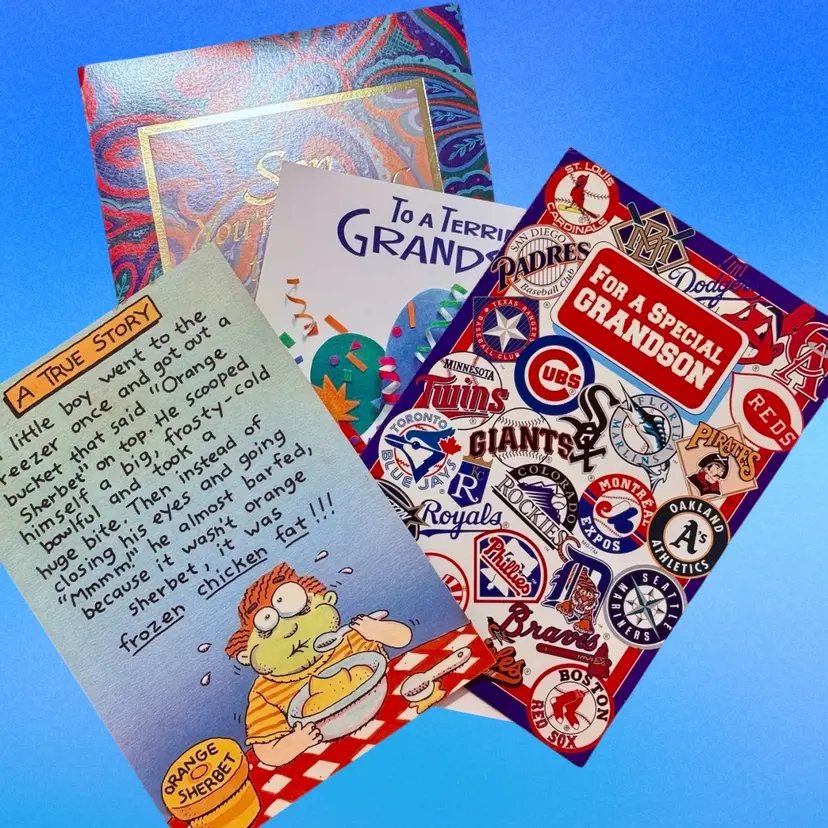 Lot/4 Vintage Boy Birthday Cards, Used