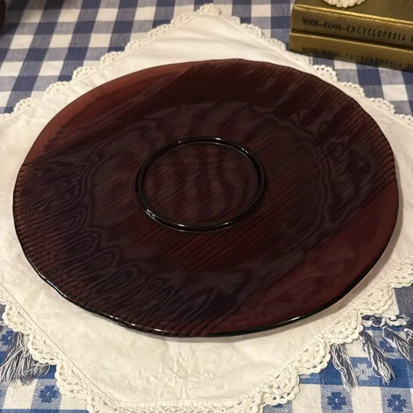 Glows! Amethyst Glass Round Platter with Ribbed Detail Underneath the Platter