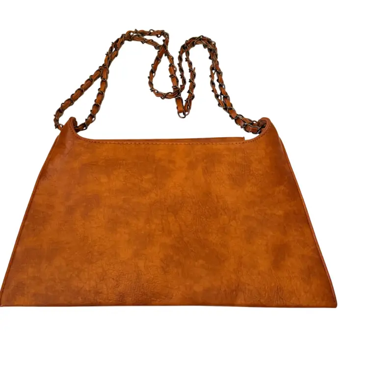 Women's Brown Studded Shoulder Crossbody Bag Twist-Lock Closure Vegan Leather