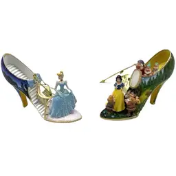 BRADFORD DISNEY ONCE UPON A SLIPPER Cinderella & Snow White Shoe Ornaments Set