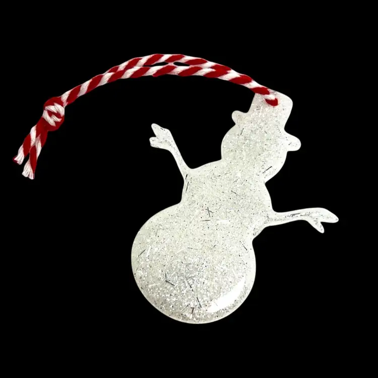 White and Silver Glitter Snowman ⛄️ Winter Christmas 2-3/4” Ornament. Handmade by me 🫶