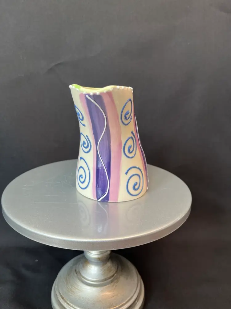 4.25”  Small Lillie Mae Ltd Pitcher/Creamer In Fun Purple, Pink & Green Designs