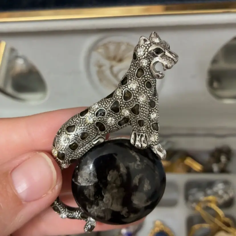 Leopard On Ball Brooch Pendent As Is