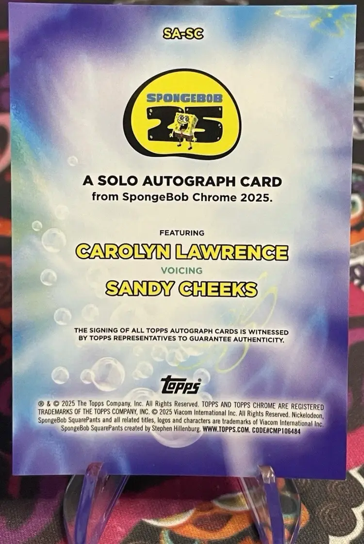 2025 Topps Chrome SpongeBob SAPPHIRE Sandy Cheeks Auto SSP Carolyn Lawrence