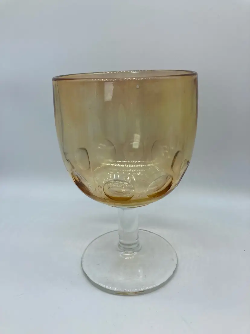 Iridescent Water/Wine Goblet, Amber Thumbprint Glasses, Bartlett Collins Schooners