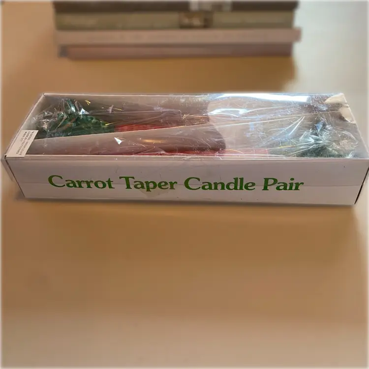 Dept 56 Carrot Taper Candle Stick Pair Unlit Box Wax Easter Spring