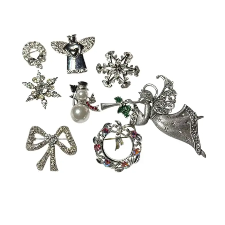 Collection Of Vintage Signed Silvertone Christmas Brooches -  Vintage Silvertone & AB Rhinestones Signed Christmas Brooches -  Gerry’s, Sarah Coventry, Ganz, JJ