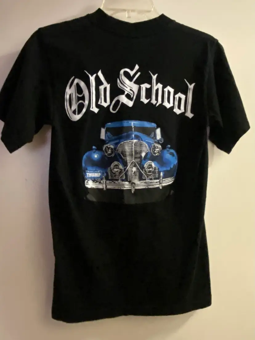 Vintage Old School Thump Mens Graphic Tee T Shirt S Small Black Classic Blue Car