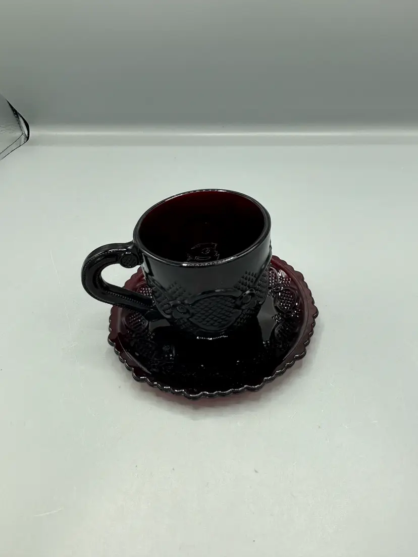 Avon Cape Cod ruby teacup & saucer