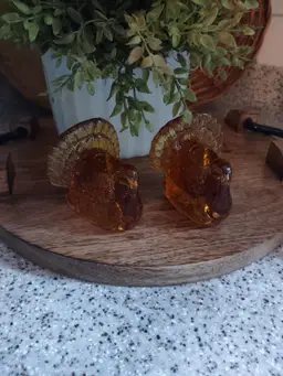 Amber Glass Turkey Figurine Candle Stick Holders