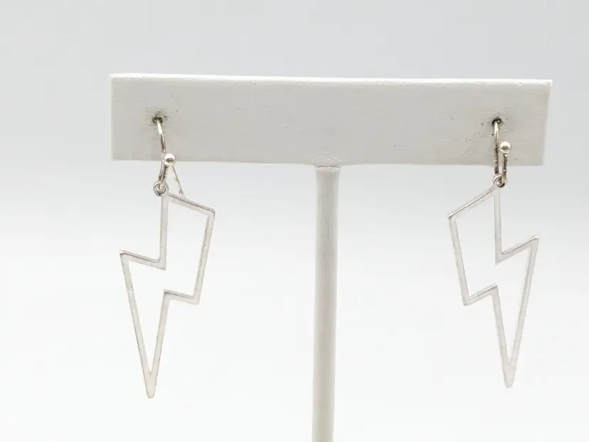 Silver Tone Lightning Bolts Pierced Earrings Jewelry
