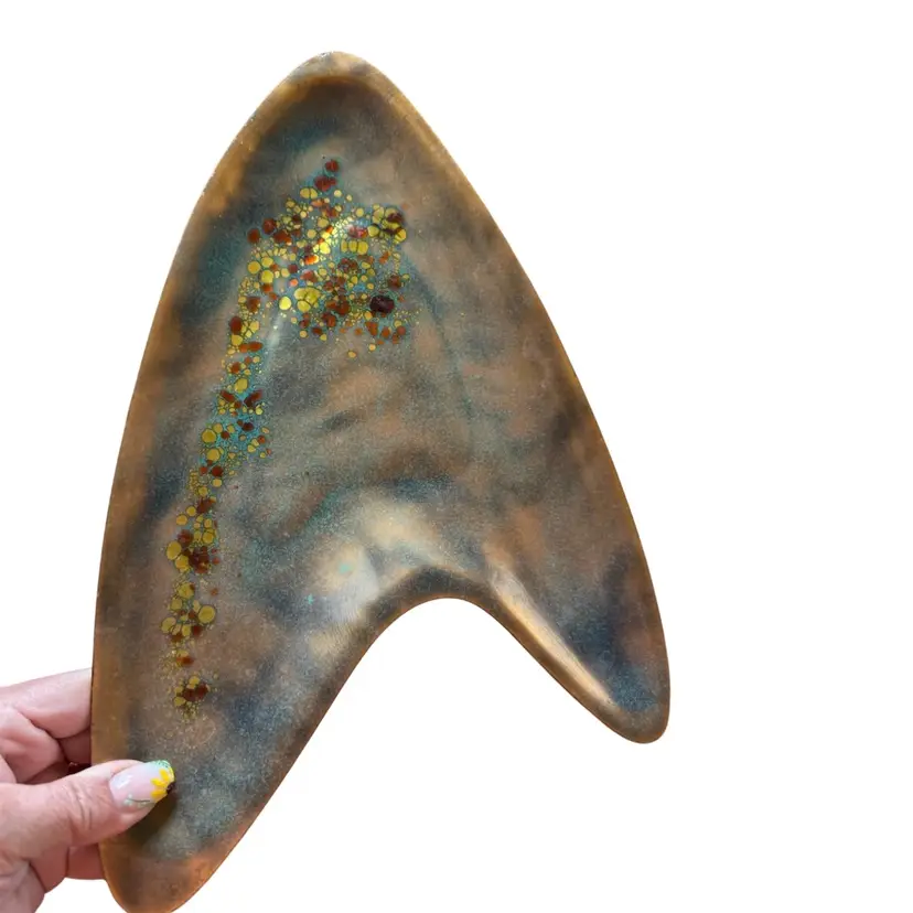 Bovono Mid Century Modern boomerang enamel on copper dish