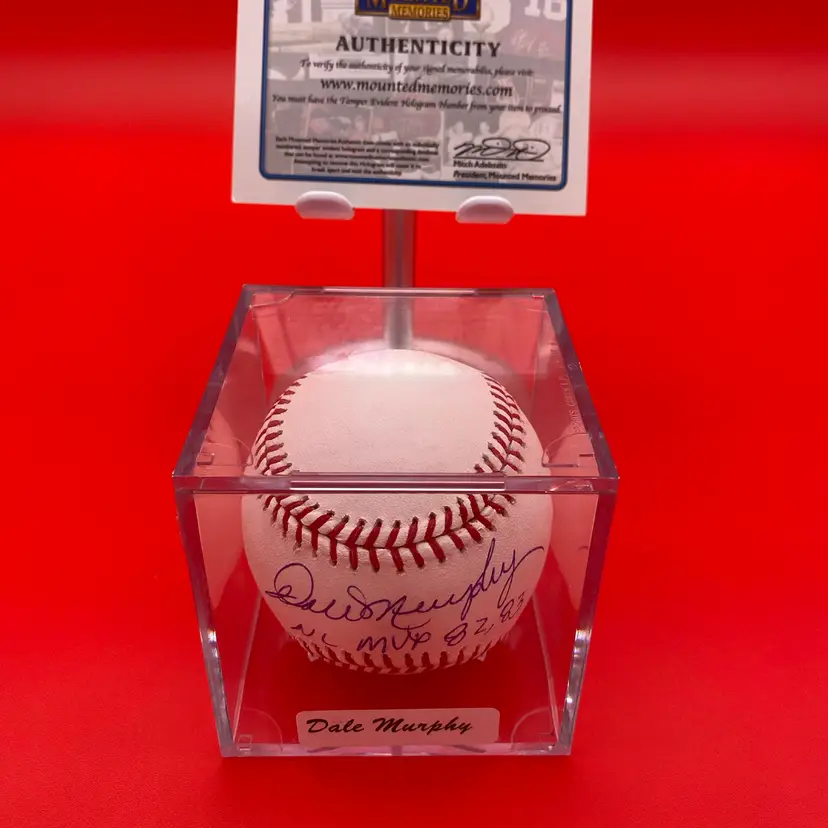 Dale Murphy NL MVP 82, 83 Autographed Major League Baseball w/ COA & Case
