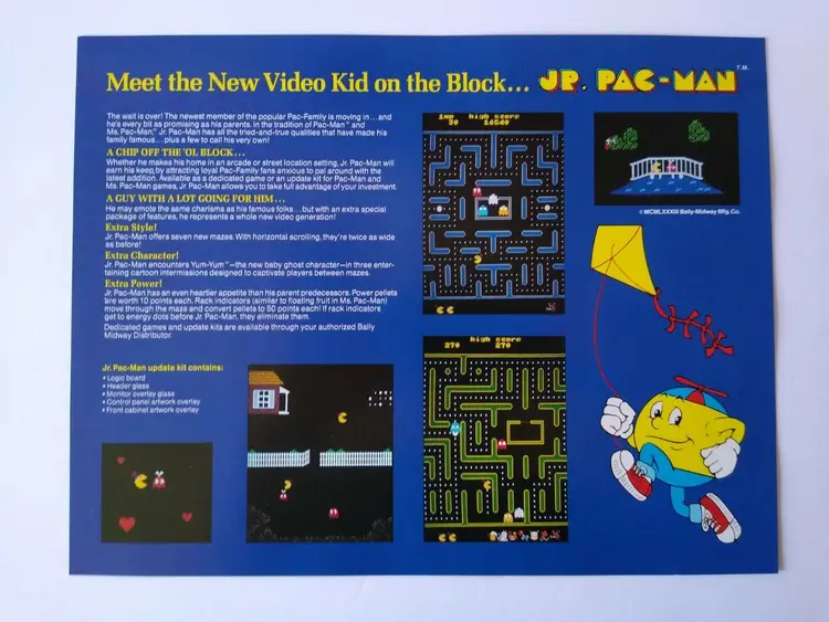 Jr Pac-Man Arcade FLYER 1983 Original Video Game UNUSED Retro Vintage Art
