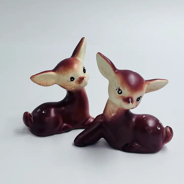 Vintage 1950s Deer Salt and Pepper Shakers - Ceramic Fawn Pair Japan, Mid Century Kitsch Woodland Set, Christmas Decor