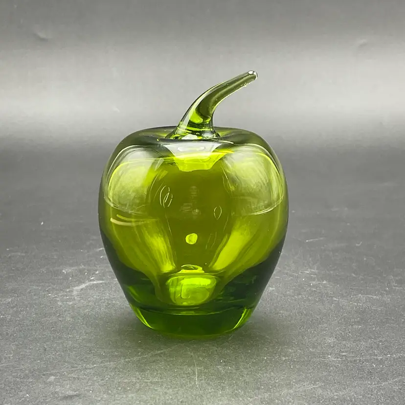 Rainbow Glass Green Apple Paperweight Fruit Vintage Kitchen Viking Figurine