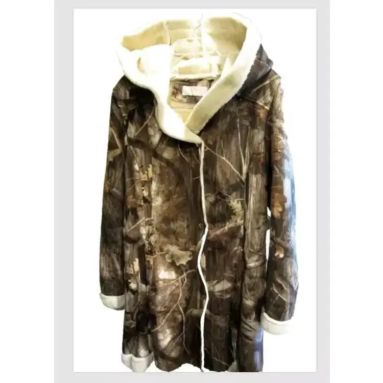 BluDeise Women's Winter Wool/Faux Fur Camo Handstitched? Winter Overcoat Large
