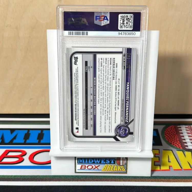 Yanquiel Fernandez PSA 9 Refractor 2022 Bowman Chrome Colorado Rockies