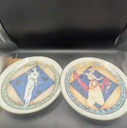 Vintage Set of 2 1985 Zodiac Porcelain Plates Earth and Fire  Decorative  #121