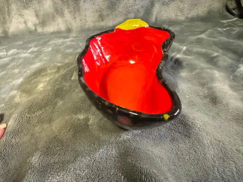 Handmade Hobbyist Studio Art Pottery Red Chili Pepper Ceramic Salsa Dish Bowl