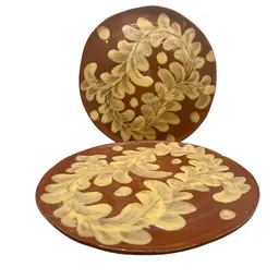 Vintage 90s Italian Studio Pottery Redware Floral Plates Hand Painted 9” CHIP