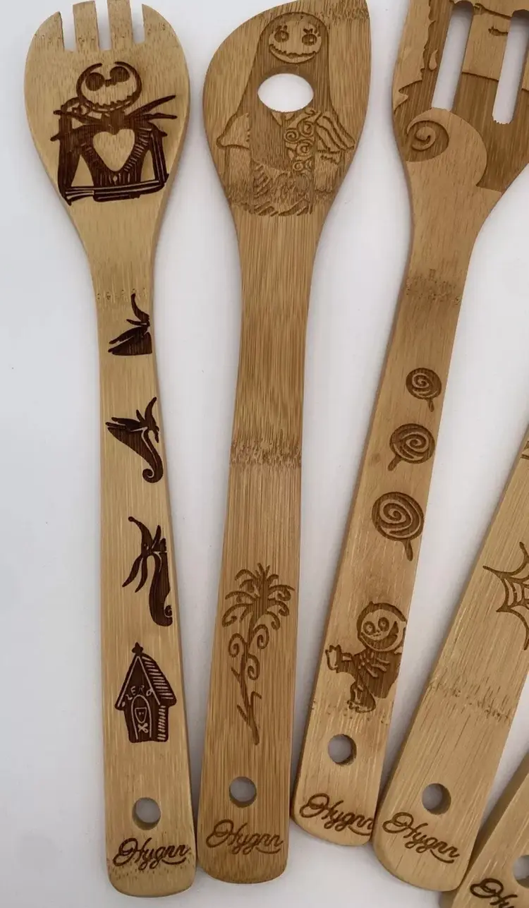 Nightmare Before Christmas Wooden Spoon Set Woodburned Designs Set of 5