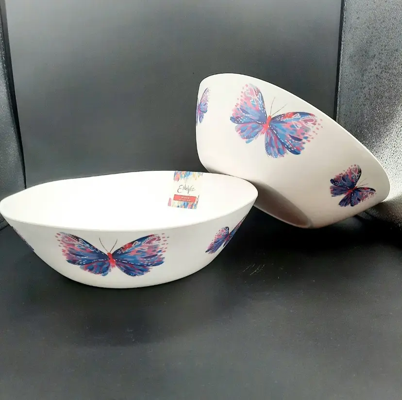 Etta Vee Large Butterfly Melamine Serving Bowls Purple Pink Blue Set of 2
