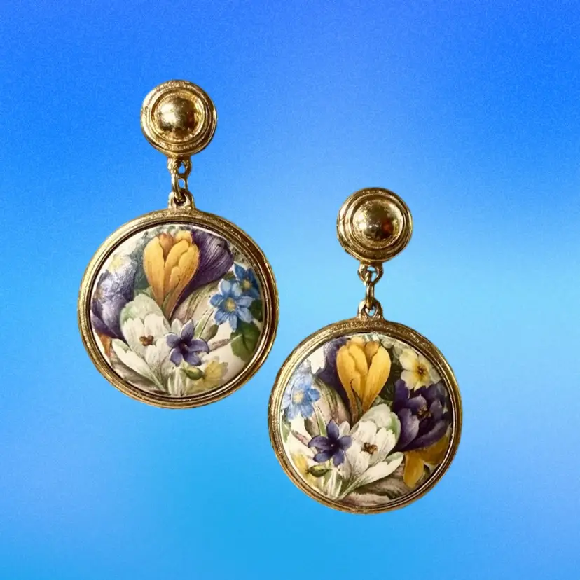 Berebi Floral Dangle Earrings - Signed - For Pierced Ears