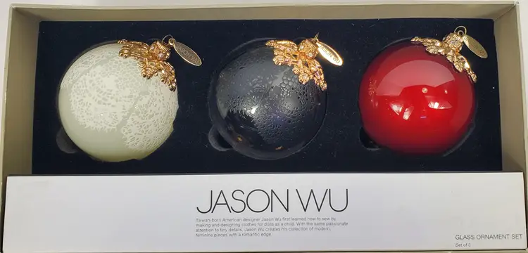Jason Wu Set of 3 Beautifully decorated Glass Ornaments
