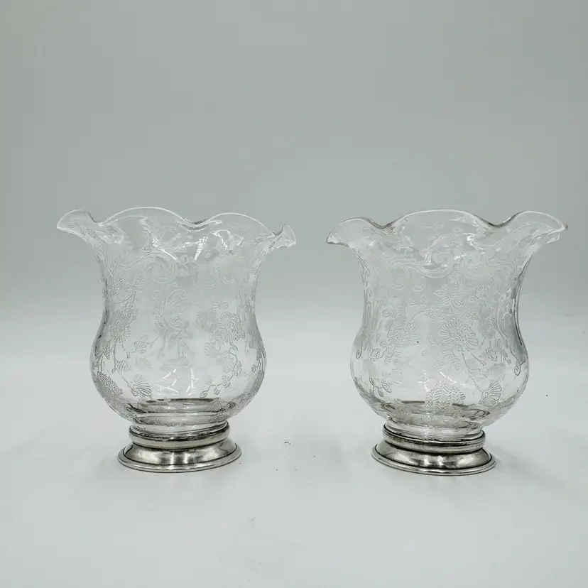 Cambridge Glass CHANTILLY Cigarette URN Vase Sterling Silver Foot Rim Vintage