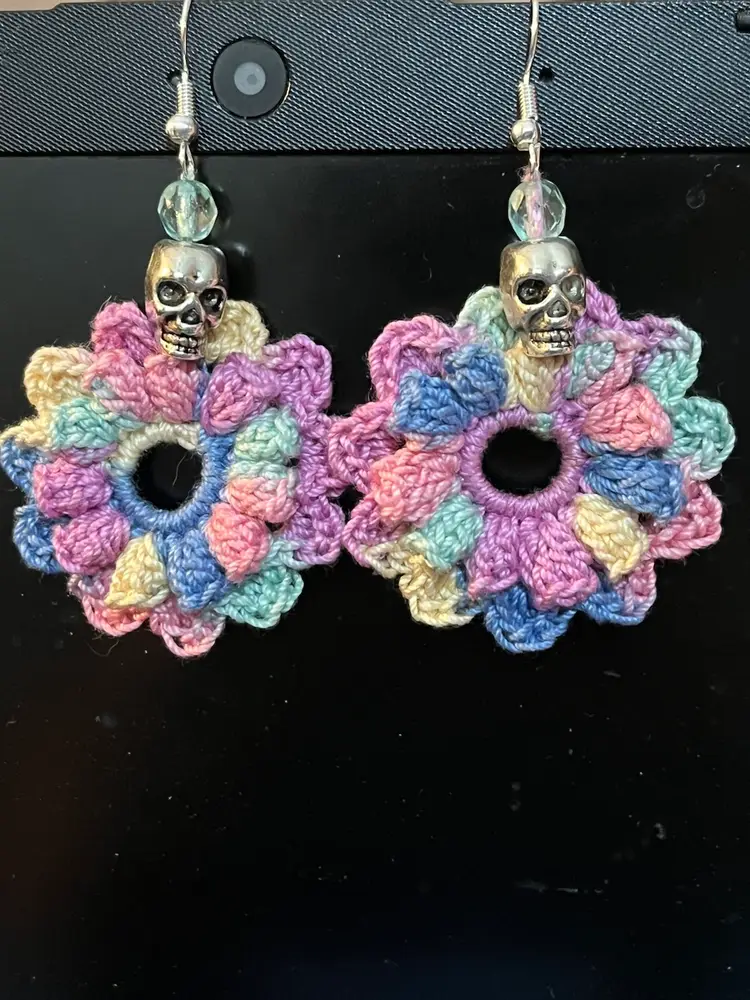 Micro Crochet Multi Colored Flower Earrings Made By Me