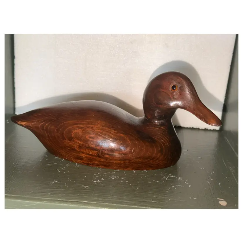 Vintage Hand Carved Natural Wood Glass Eyes Mallard Duck Decoy/Decor