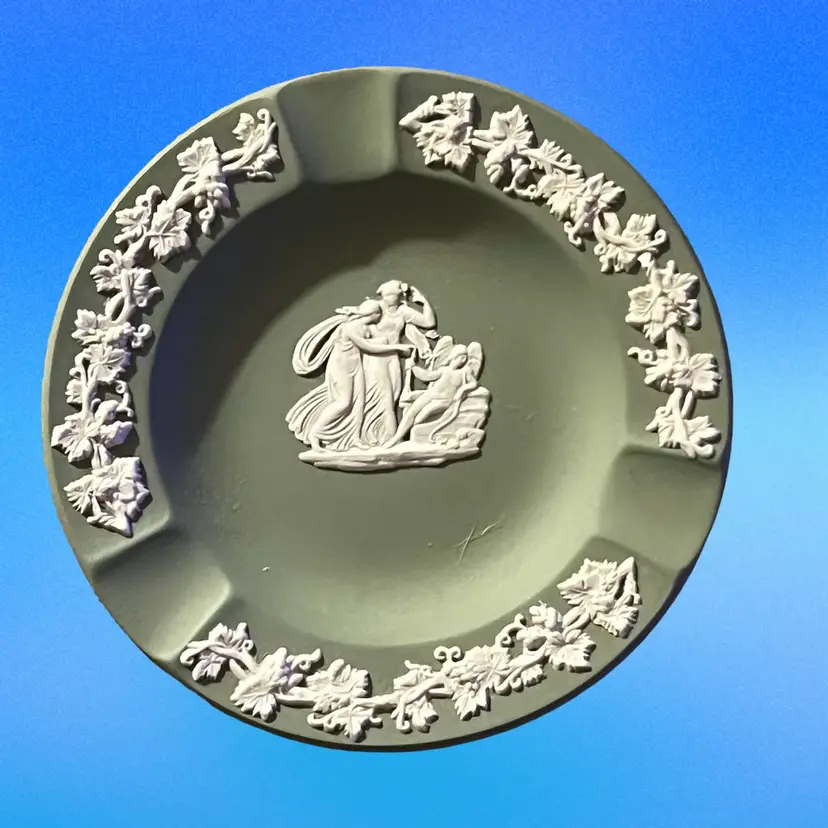Vintage Wedgwood Jasperware Neo-classical Grecian Design Sage Green Ashtrays (Set/2)