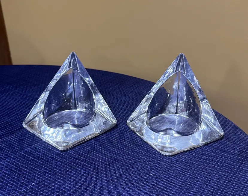 Nybro Ice Glass Candleholders, Set of 2, Made in Sweden by Tord Kjellstrom 1970s